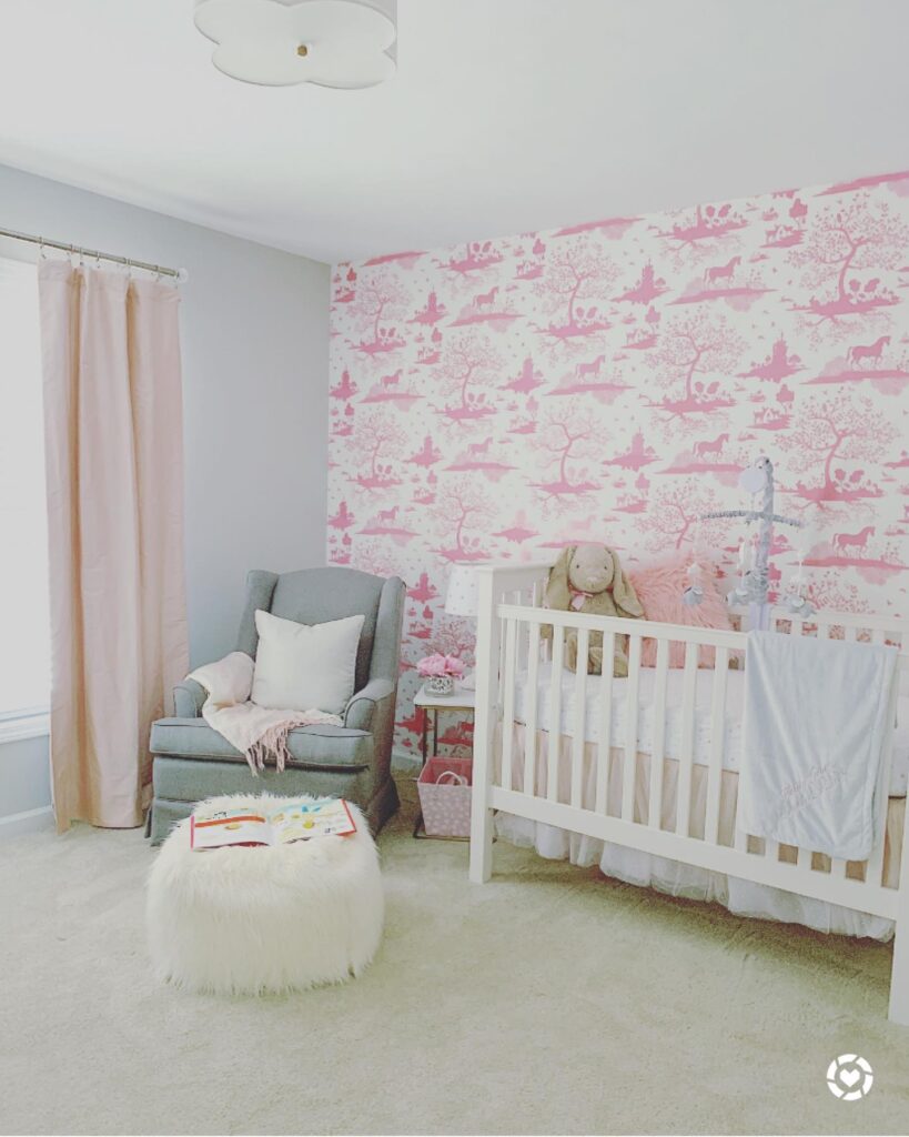 pink themed wallpaper nursery